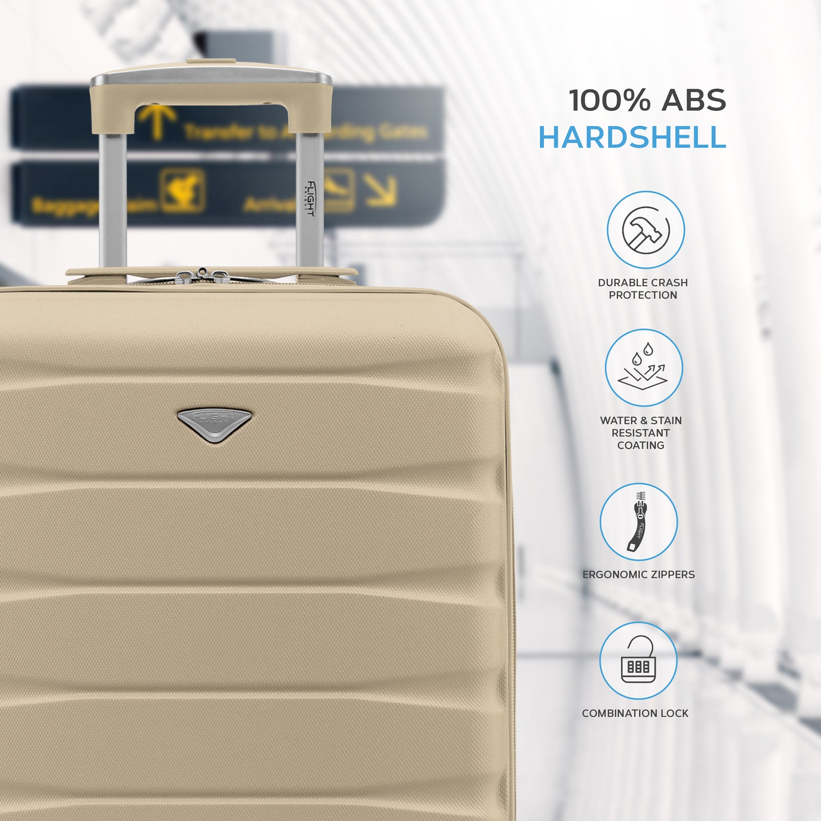 55x40x20cm Lightweight Luggage Hard Shell Cabin Suitcase 60+ Airlines Approved - Carry On Case - 4 Wheels | 55 x 40 x 20cm | Champagne