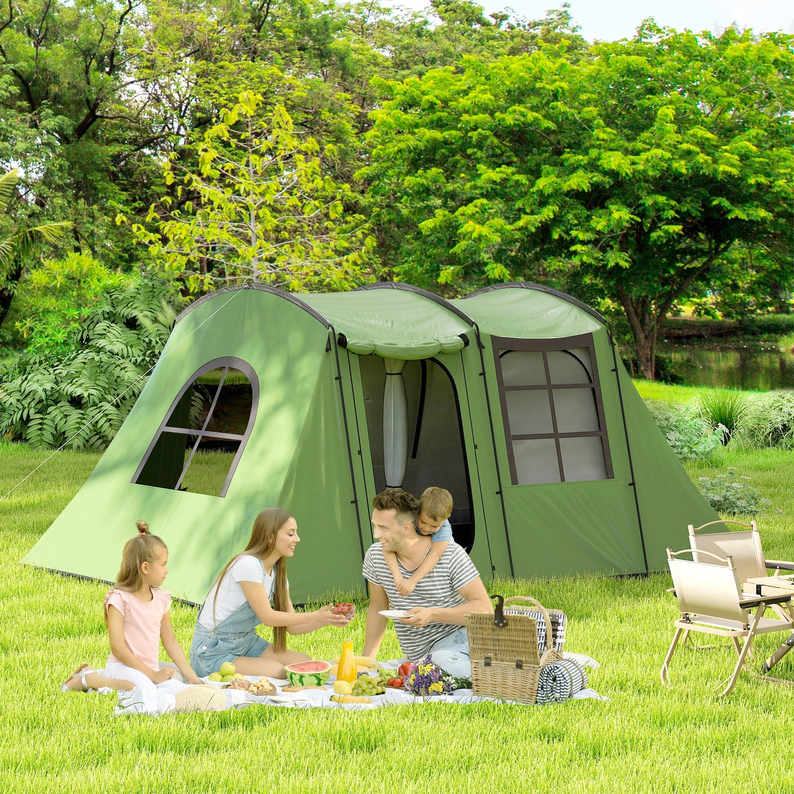 3-4 Man Tunnel Tent, 3000mm Waterproof, Porch | Green