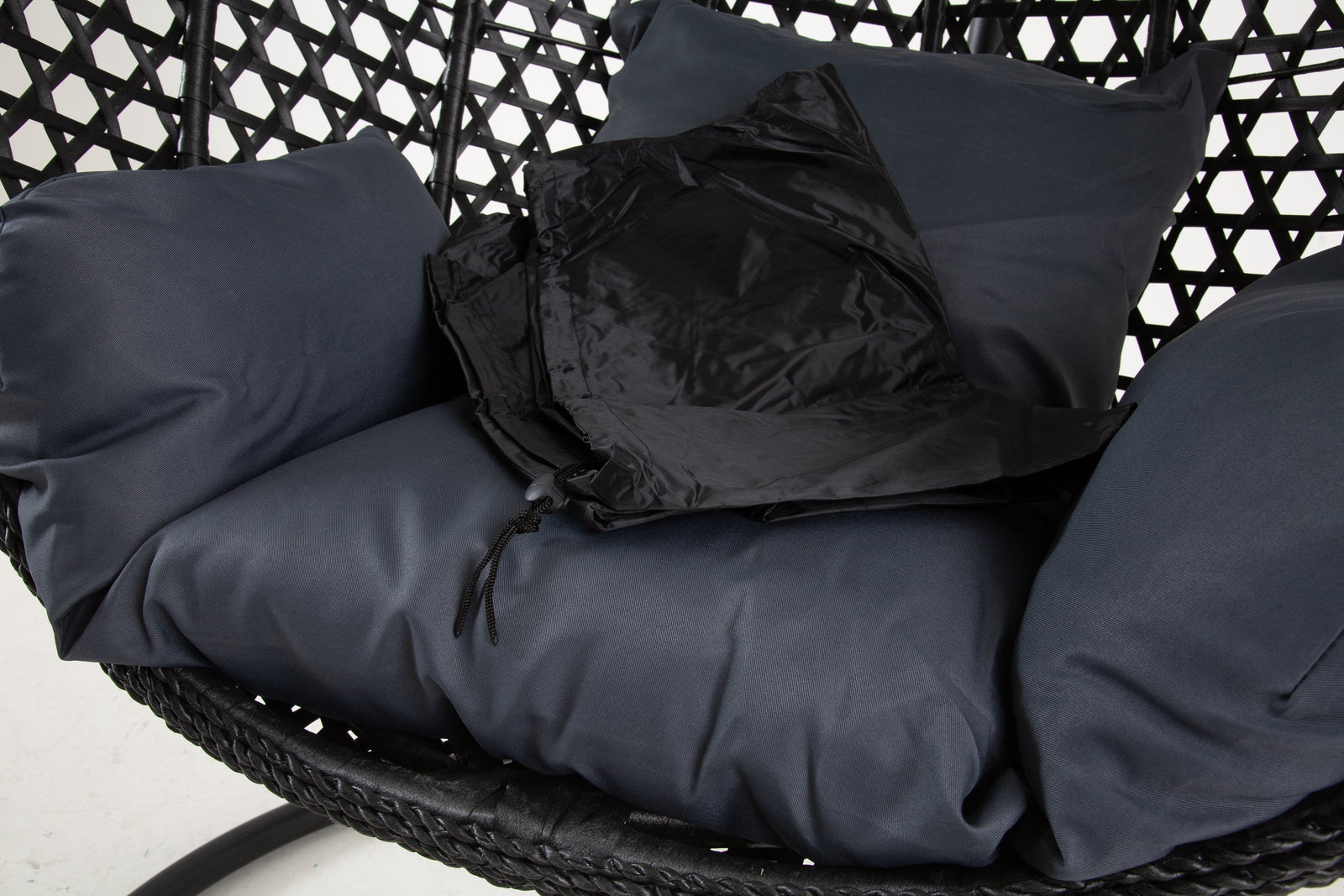 Luxurious Onyx Black Hanging Swing Pod Egg Chair With Deep Grey Cushions | 56 - 121cm | Charcoal Gray