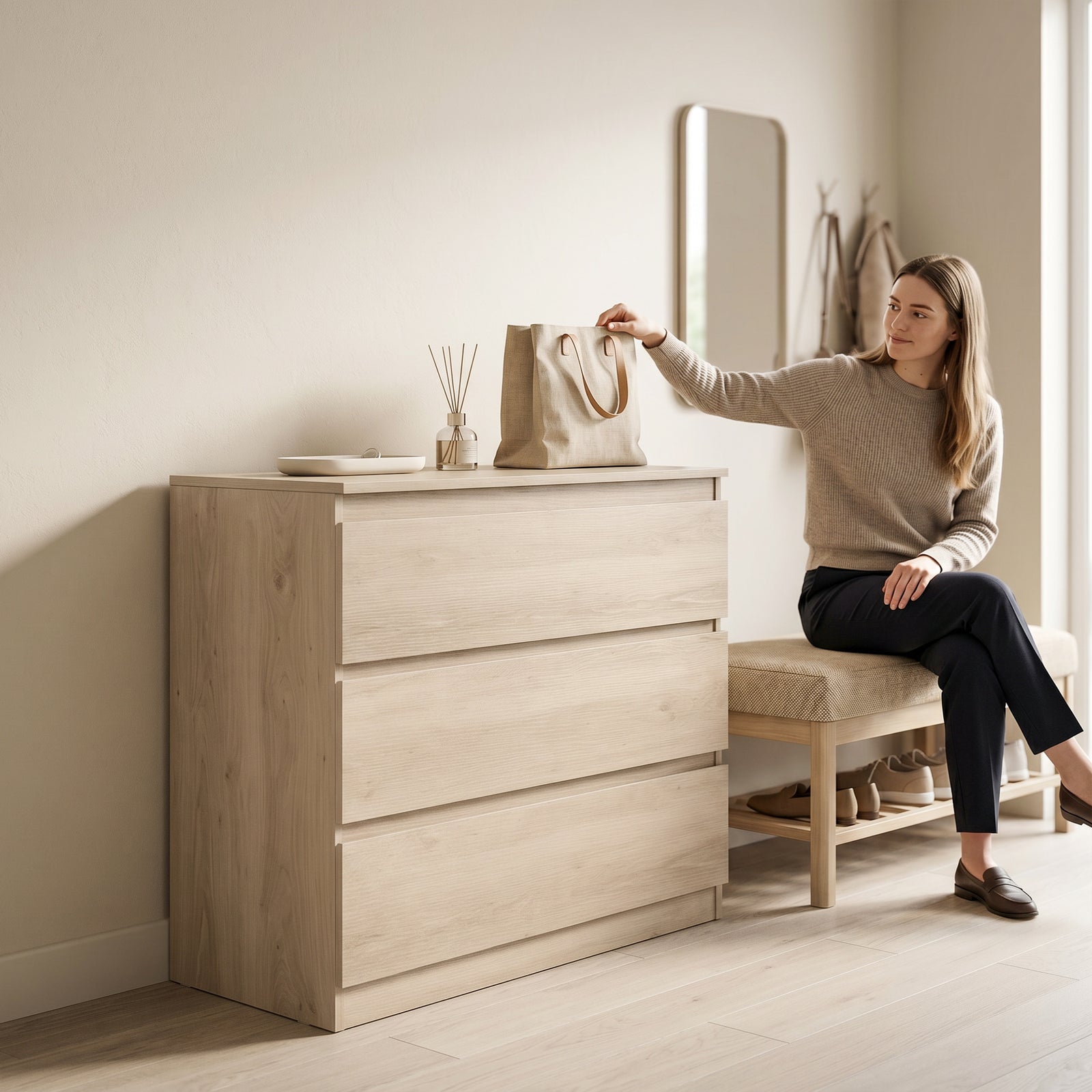 HOMCOM 3-drawer Storage Organiser Unit For Living Room, Oak