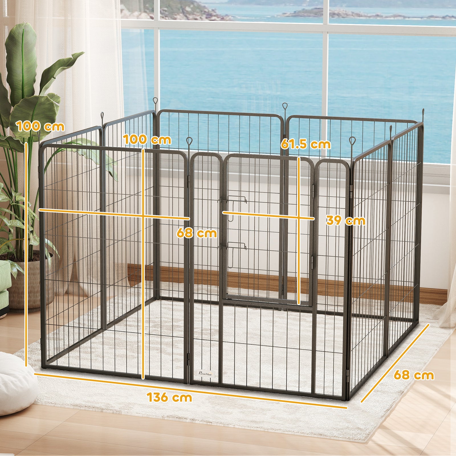 8 Panels Dog Playpen, Foldable Dog Pen Indoor Outdoor With Door | 100cm | Black