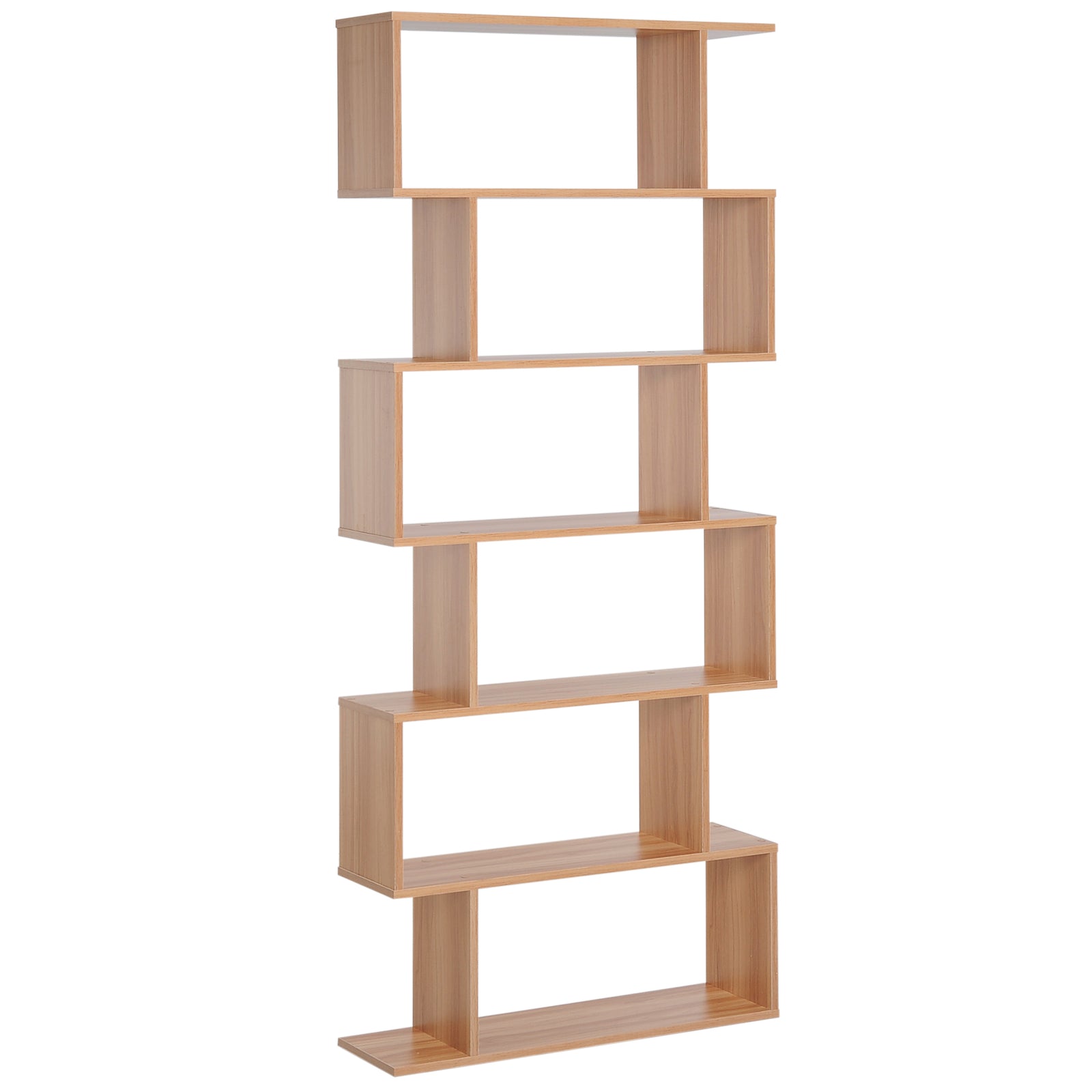 6-tier Wooden Modern S-shaped Shelf Storage Unit Home Office | One Size | Brown