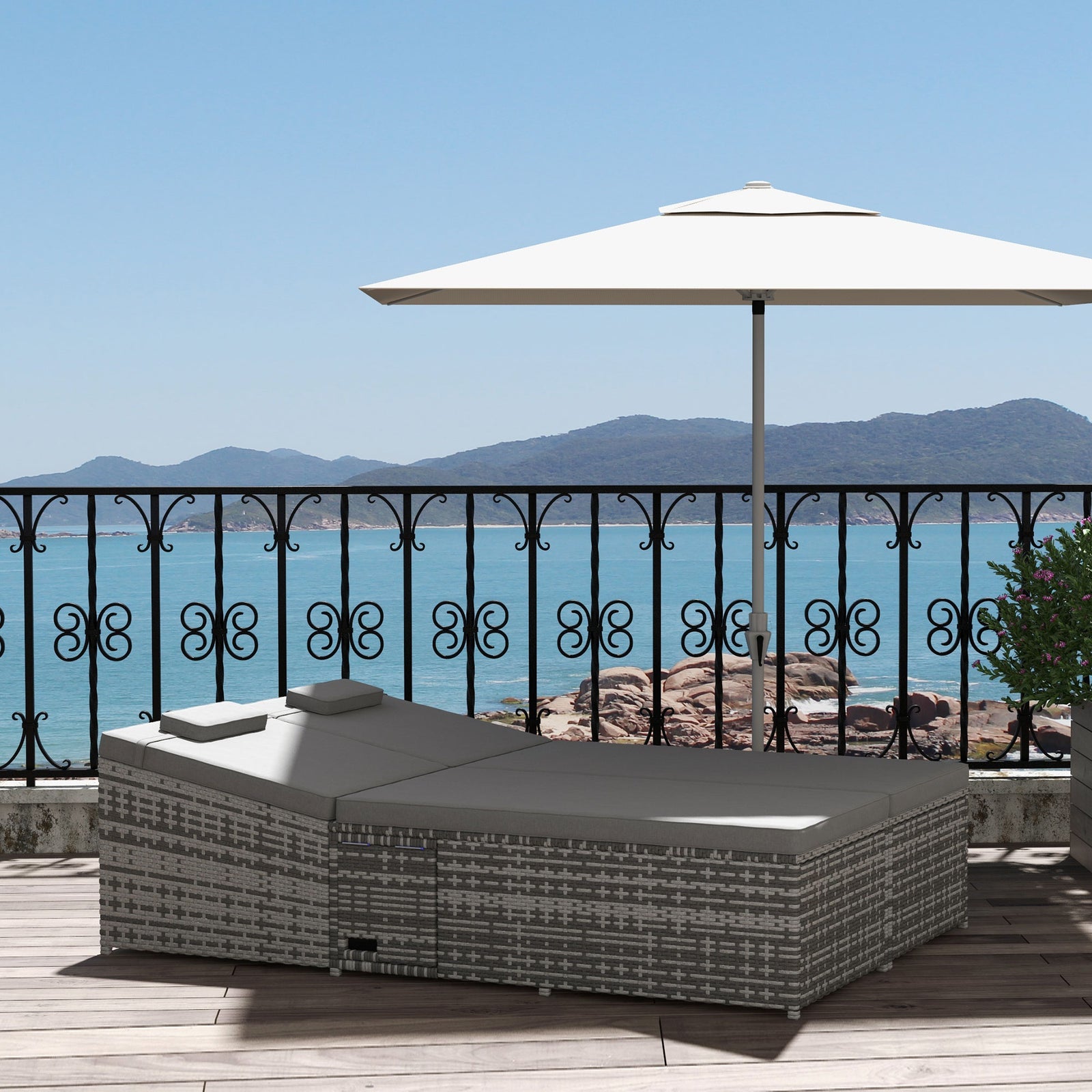 2-person Rattan Daybed Lounger Garden Recline Chair