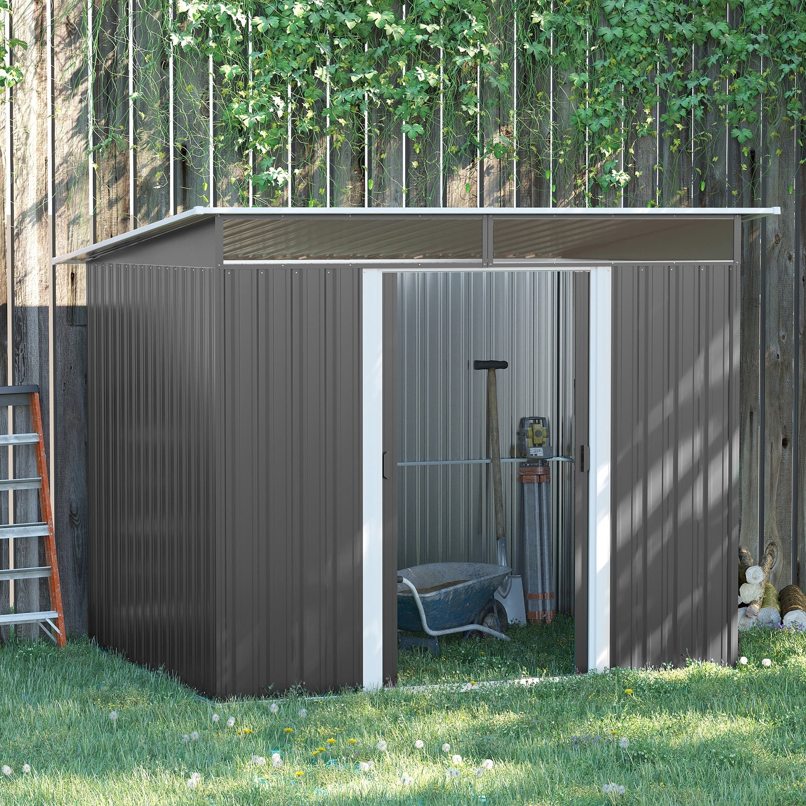 Garden Shed Outdoor Storage Tool Organizer With Double Door | Large | Gray