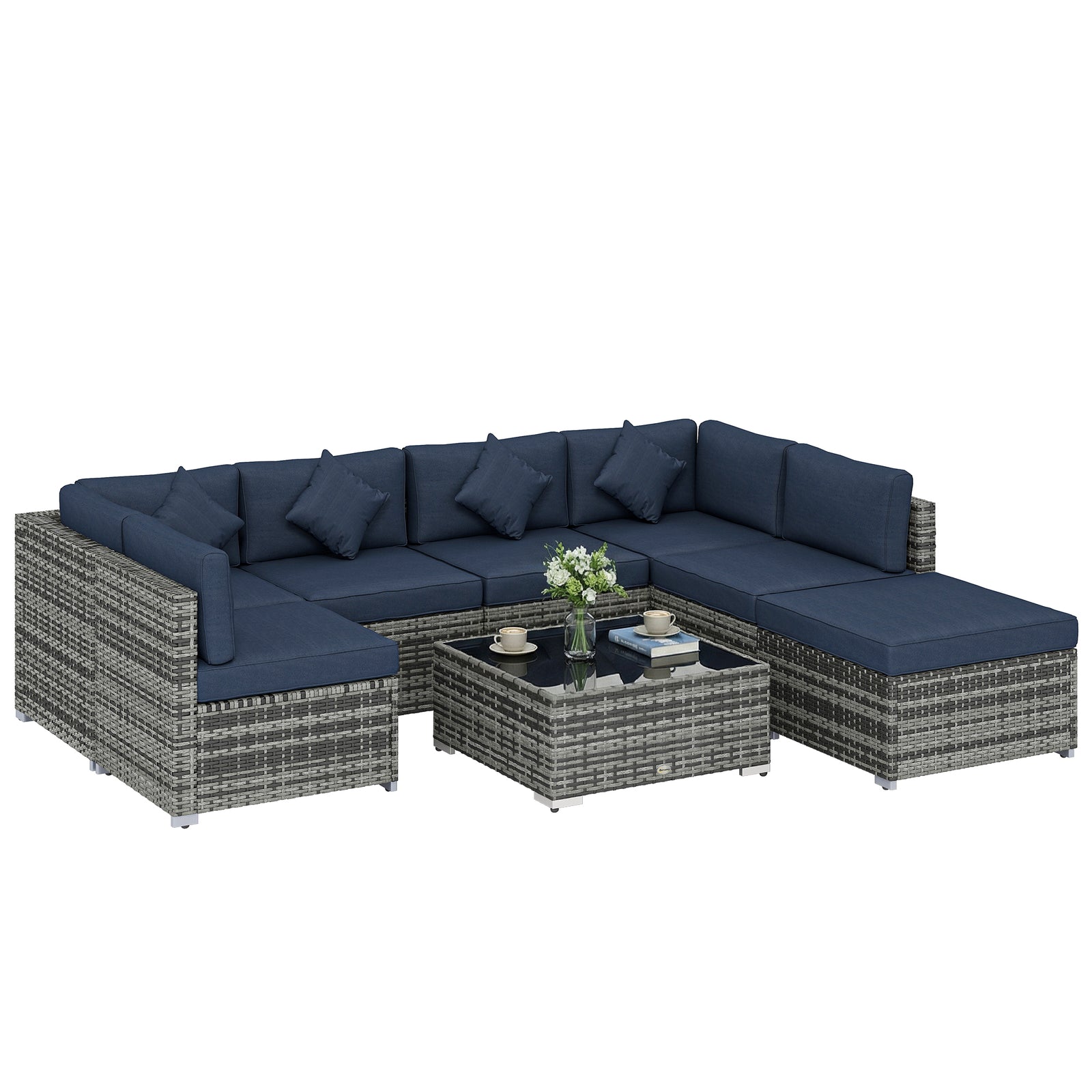 8 Pieces Patio Rattan Sofa Set, Garden Furniture Set | Blue