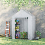 Greenhouse W/ 2 Tier Shelf & Roll-up Door - Clear | 143 x 73 x 195cm | Clear