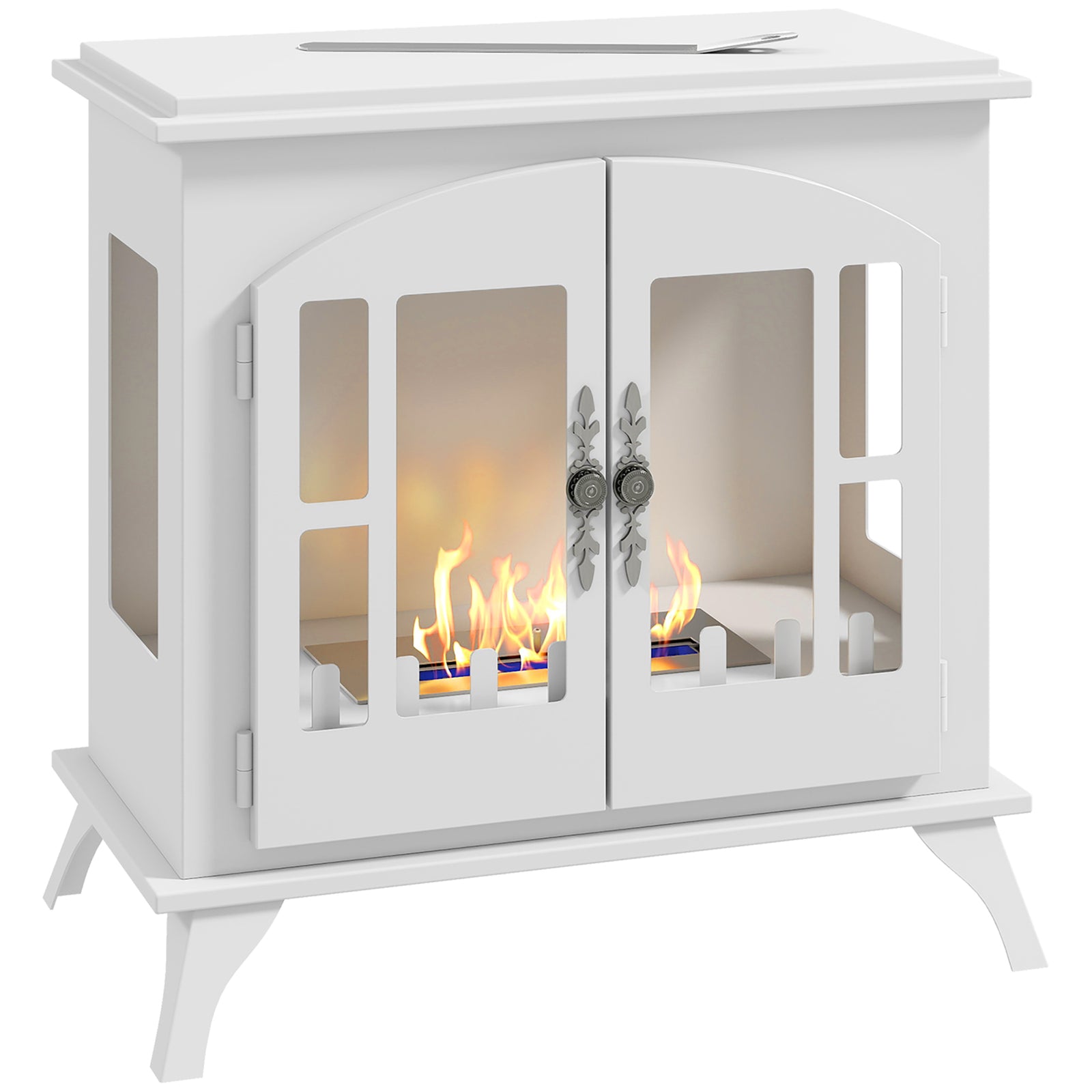 Ethanol Fireplace Stove Freestanding Bioethanol Fire, 0.9l Tank | White