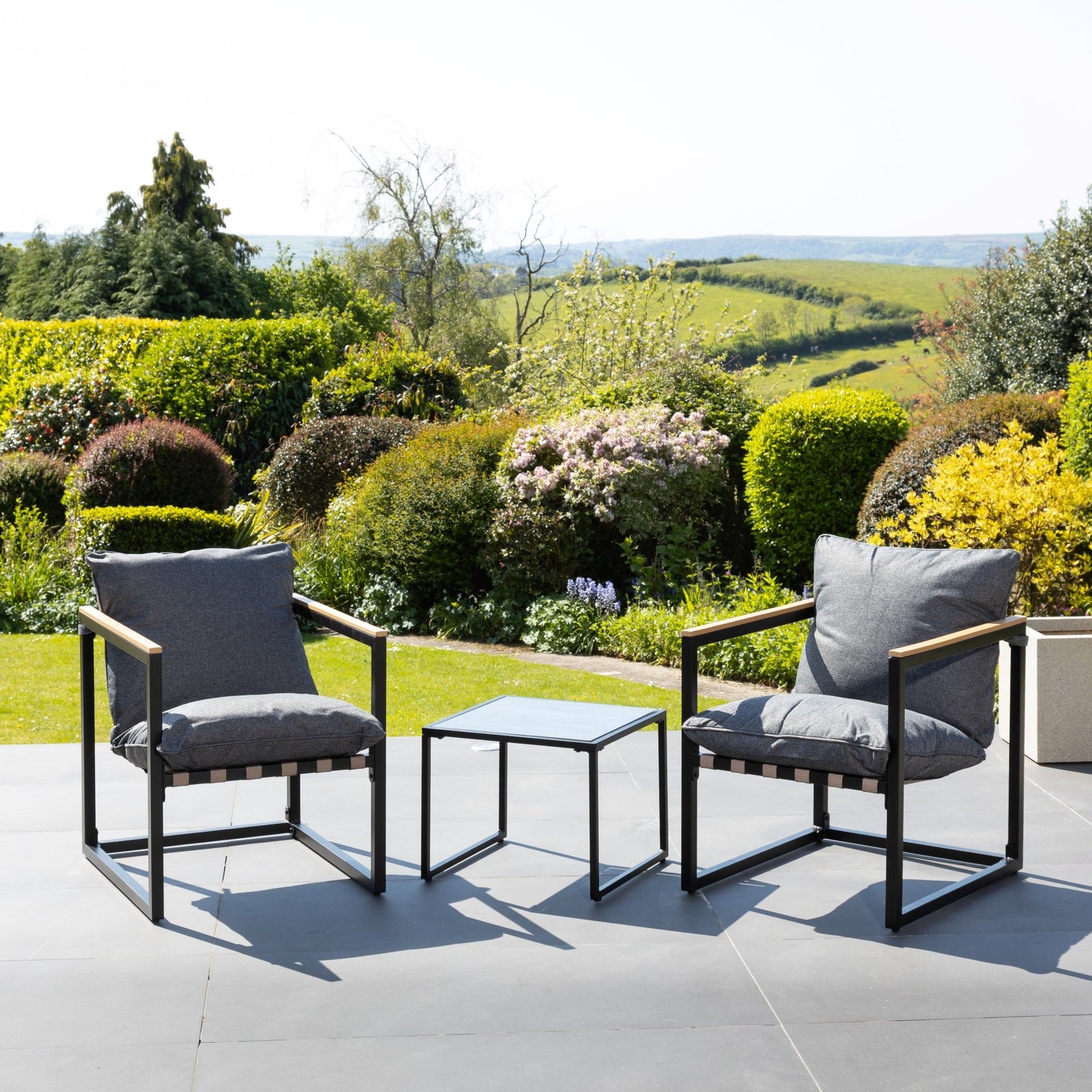 Bosque Black & Grey Garden Lounge Set - 2 X Chairs + Table