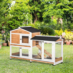 Wooden Rabbit Hutch Guinea Pig Cage W/ Wheels, Run, Ramp | Yellow