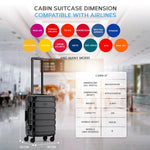 55x35x20cm Hard Shell Cabin Carry On Suitcase 100+ Airline Approved - Aluminium Frame/abs Hard Shell Outer Body | Cabin | Black