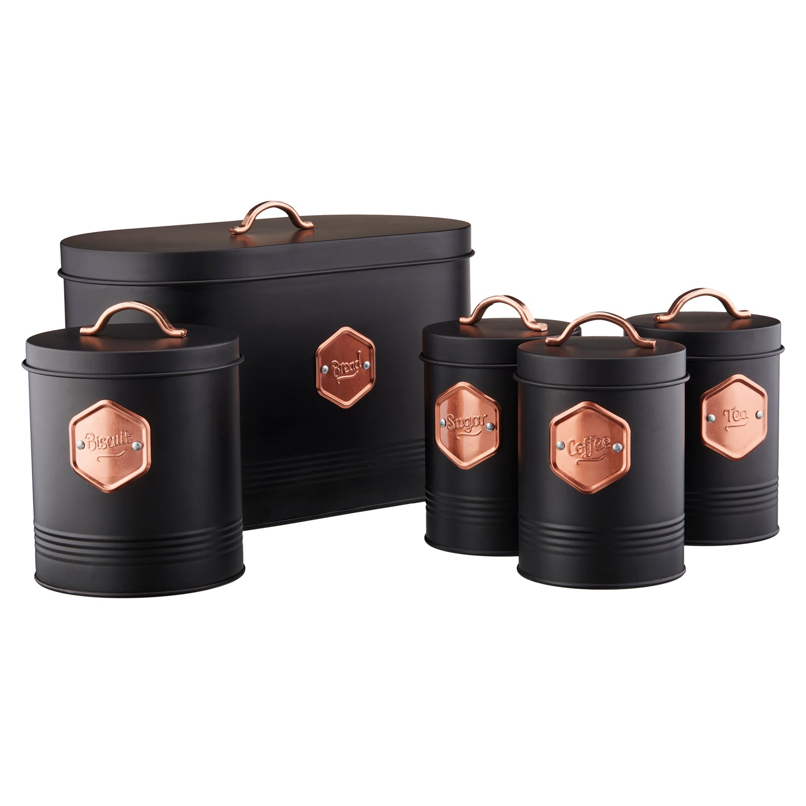 5 Piece Kitchen Storage Set   Black/copper