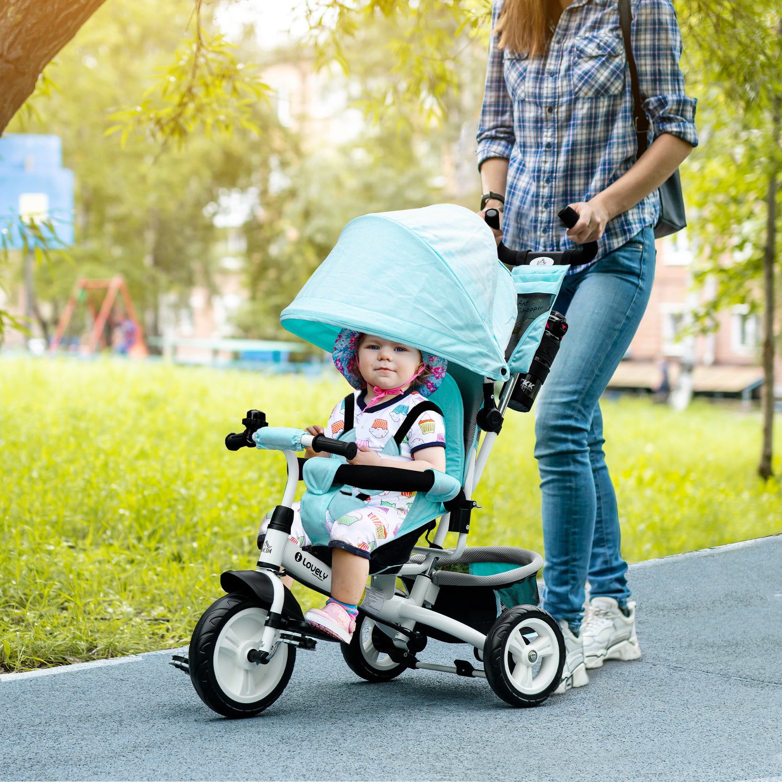 6 In 1 Kids Trike, Stroller With Parent Handle | Green
