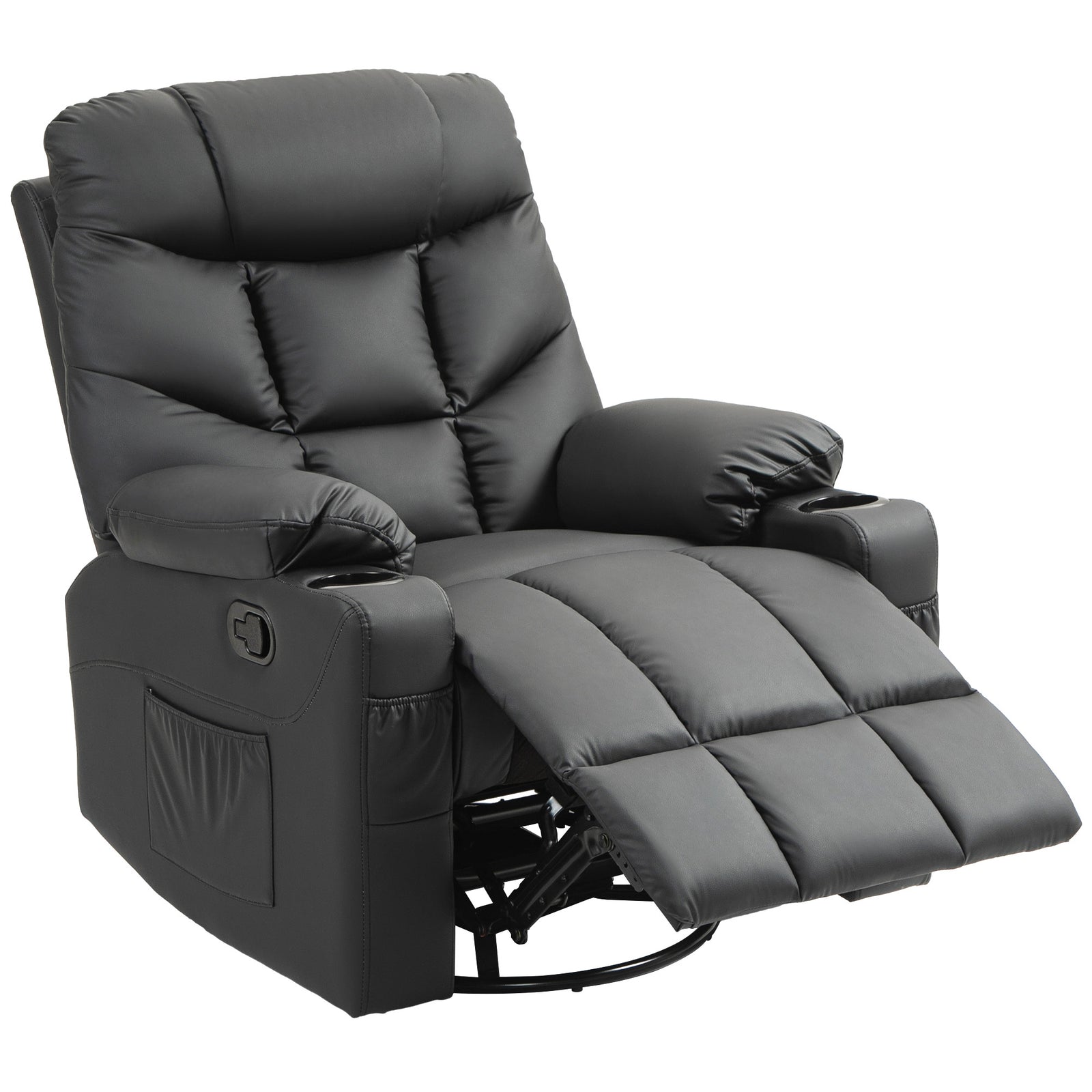 Manual Recliner Chair W/ Footrest Cup Holder | Black