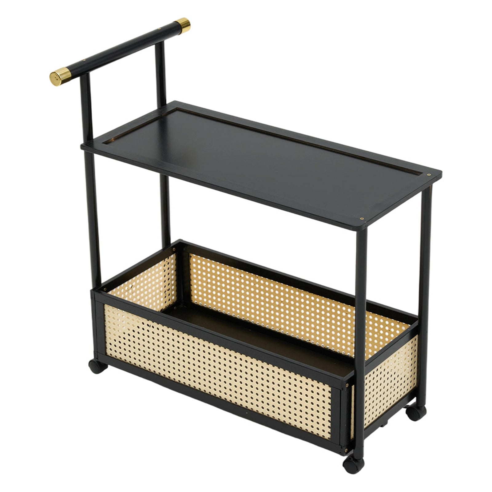 Breeins 2-tier Rolling Bamboo Side Table With Side Handle