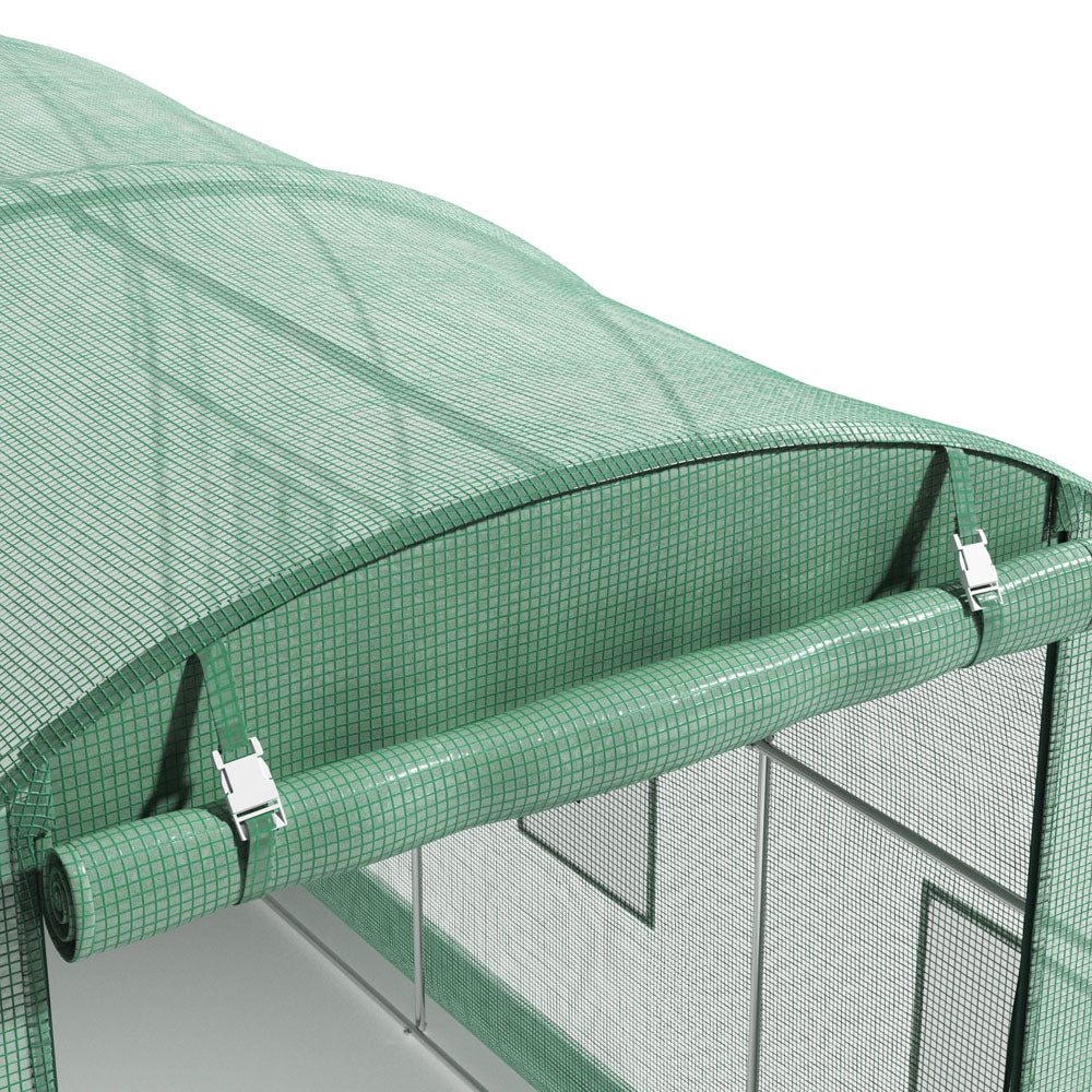 Outdoor Walk-in Tunnel Greenhouse With Heavy Duty Steel Frame & Roll-up Door | 4 x 3 x 2m | Green