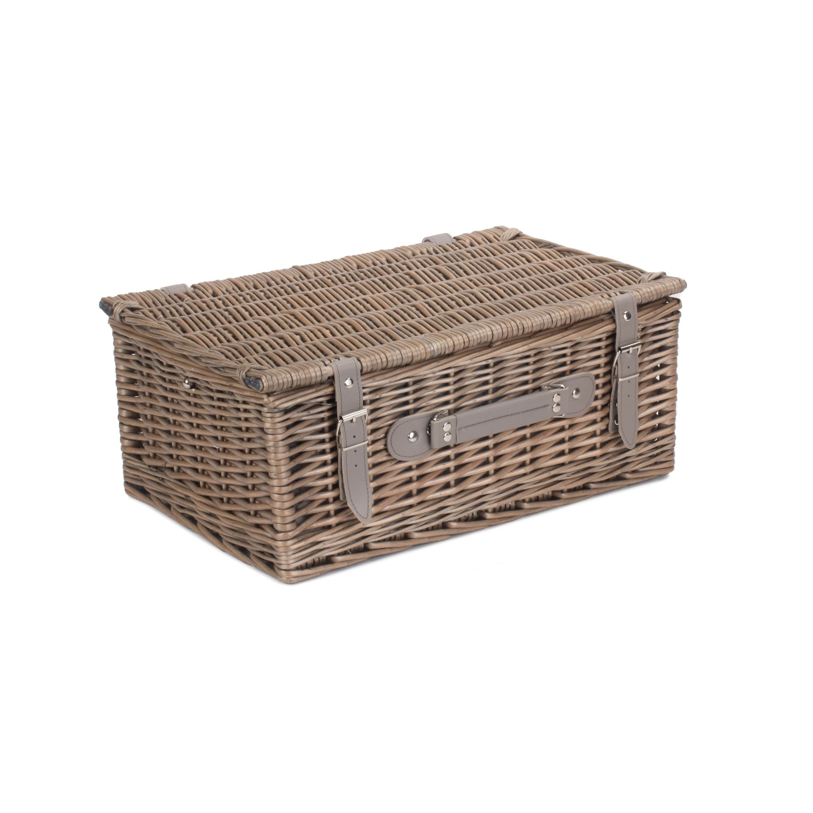 Grey Tweed Fitted Picnic Wicker Basket | 4-Person | Gray