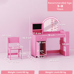 Girls Dressing Table With 2-colour Led Mirror And Stool | Pink