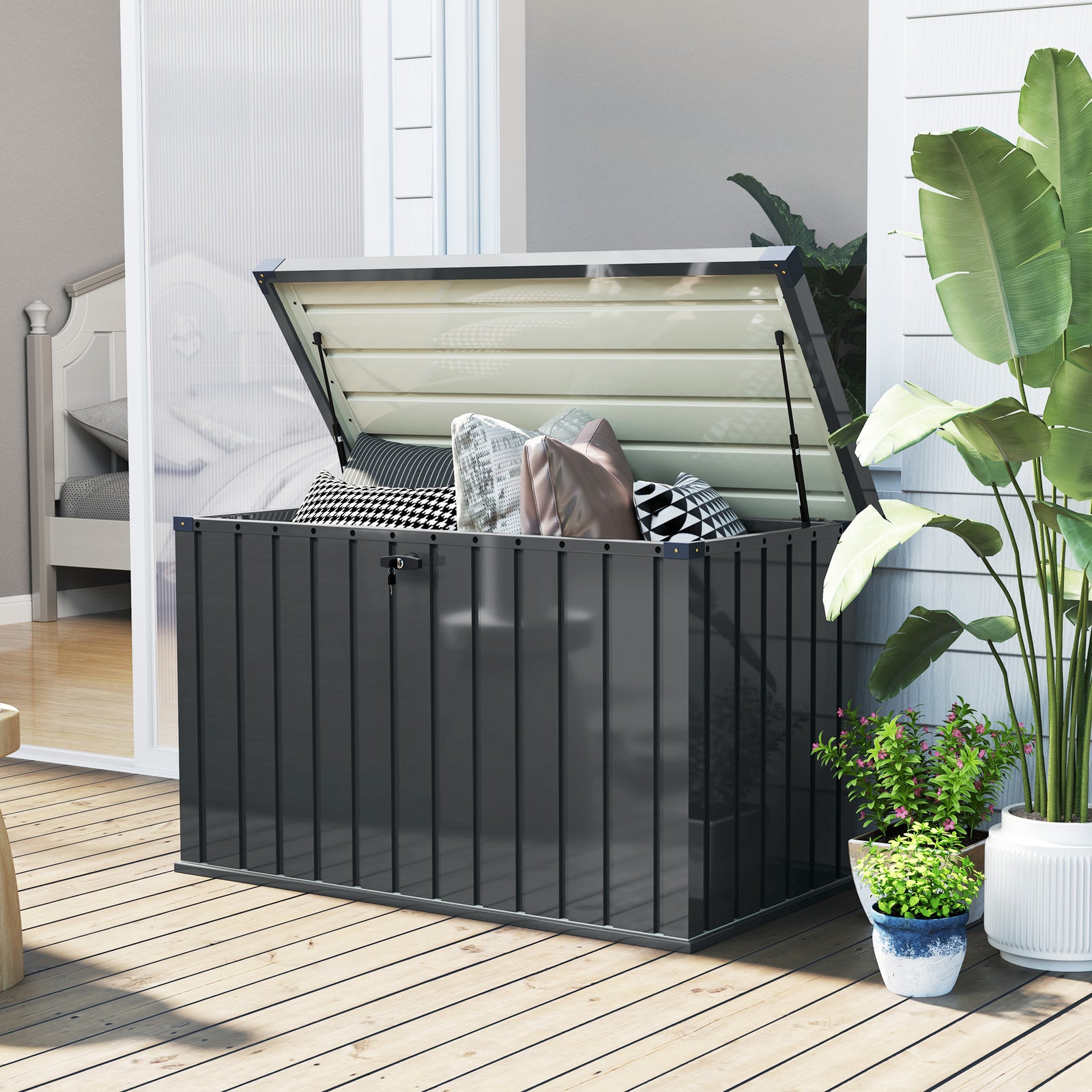 400l Waterproof Metal Outdoor Storage Box With Lock And Keys