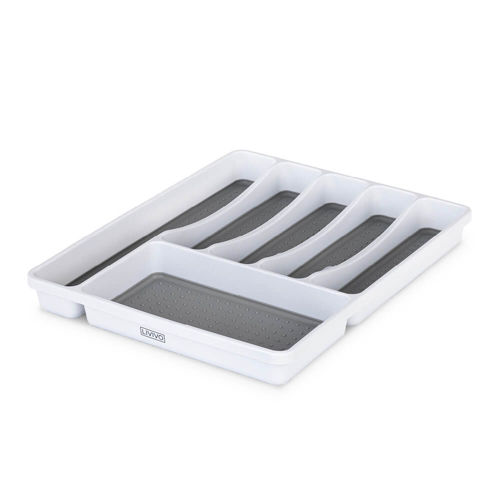 Non-slip White Cutlery Tray