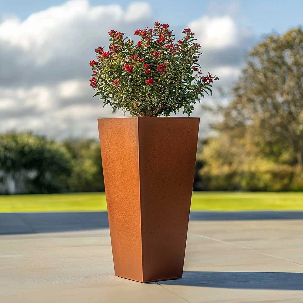 Corten Steel Tall Tapered Square Planter - Pre-rusted | 40cm x 40cm x 90cm | Brown