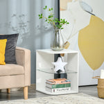 Side Table Three Layer Bedside Table Nightstand W/ 2 Shelves | White