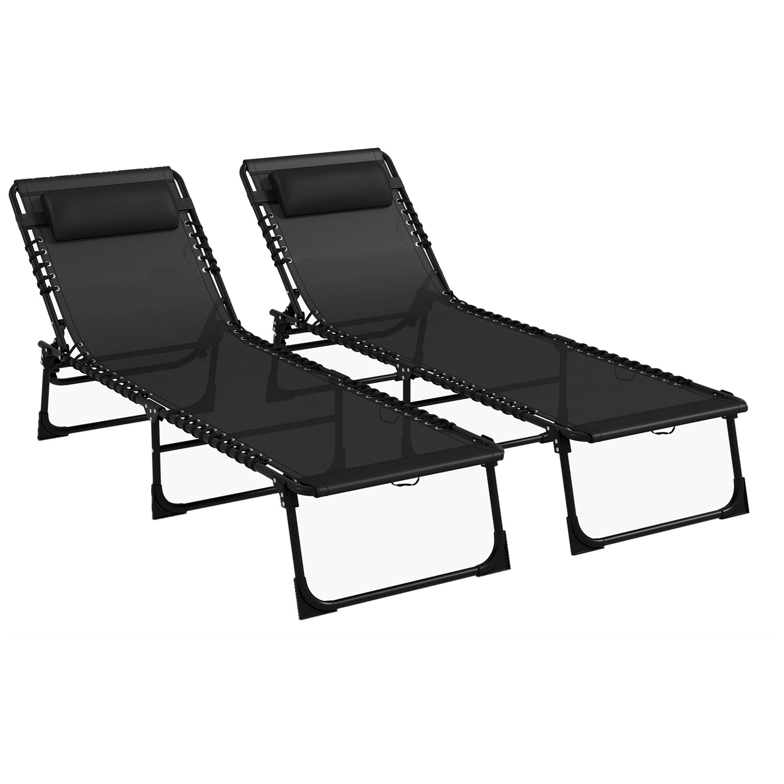 2 Pcs Beach Chaise Lounge 4 Adjustable Positions | Set of 2 | Black