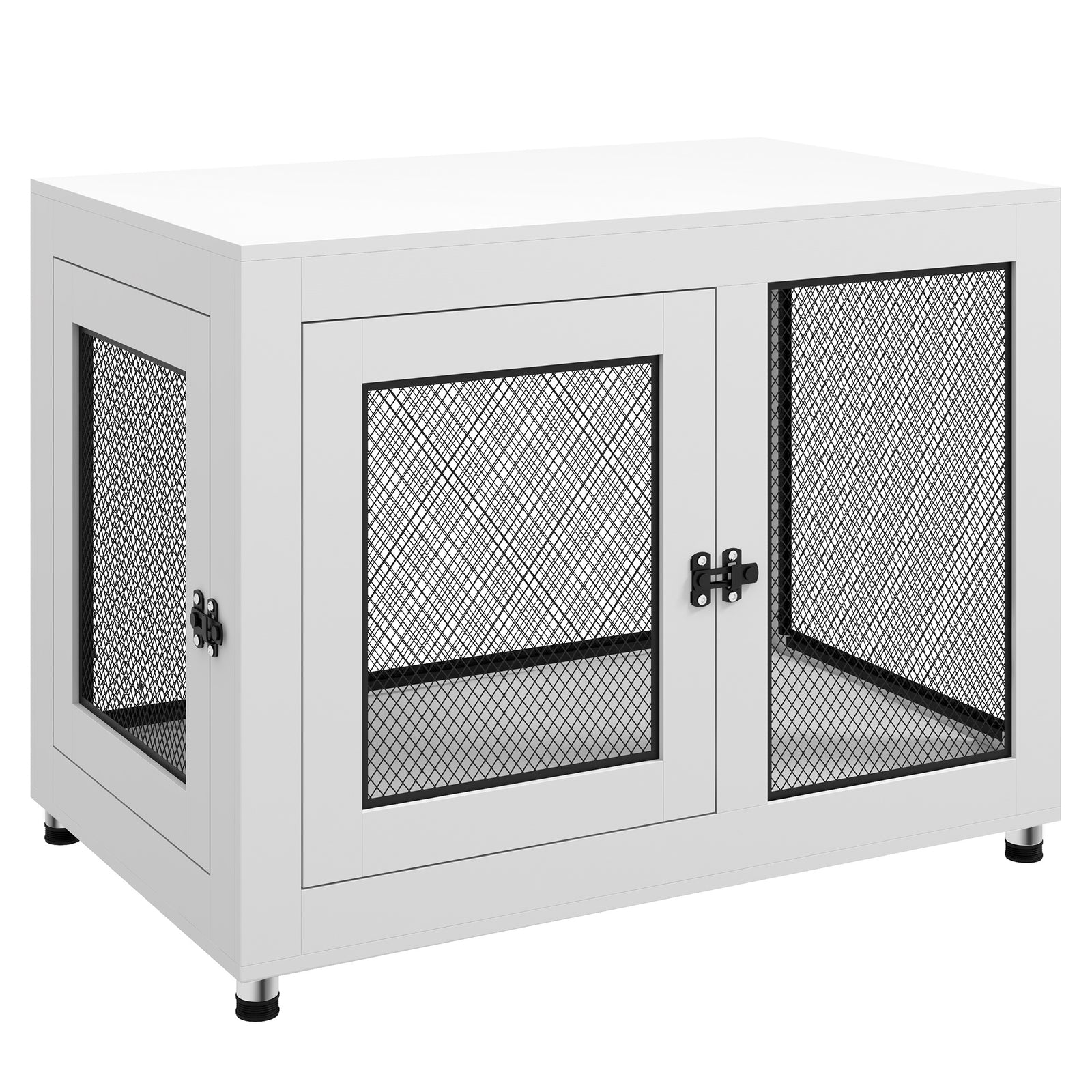 Dog Crate Table W/ Cushion Two Doors - White | White