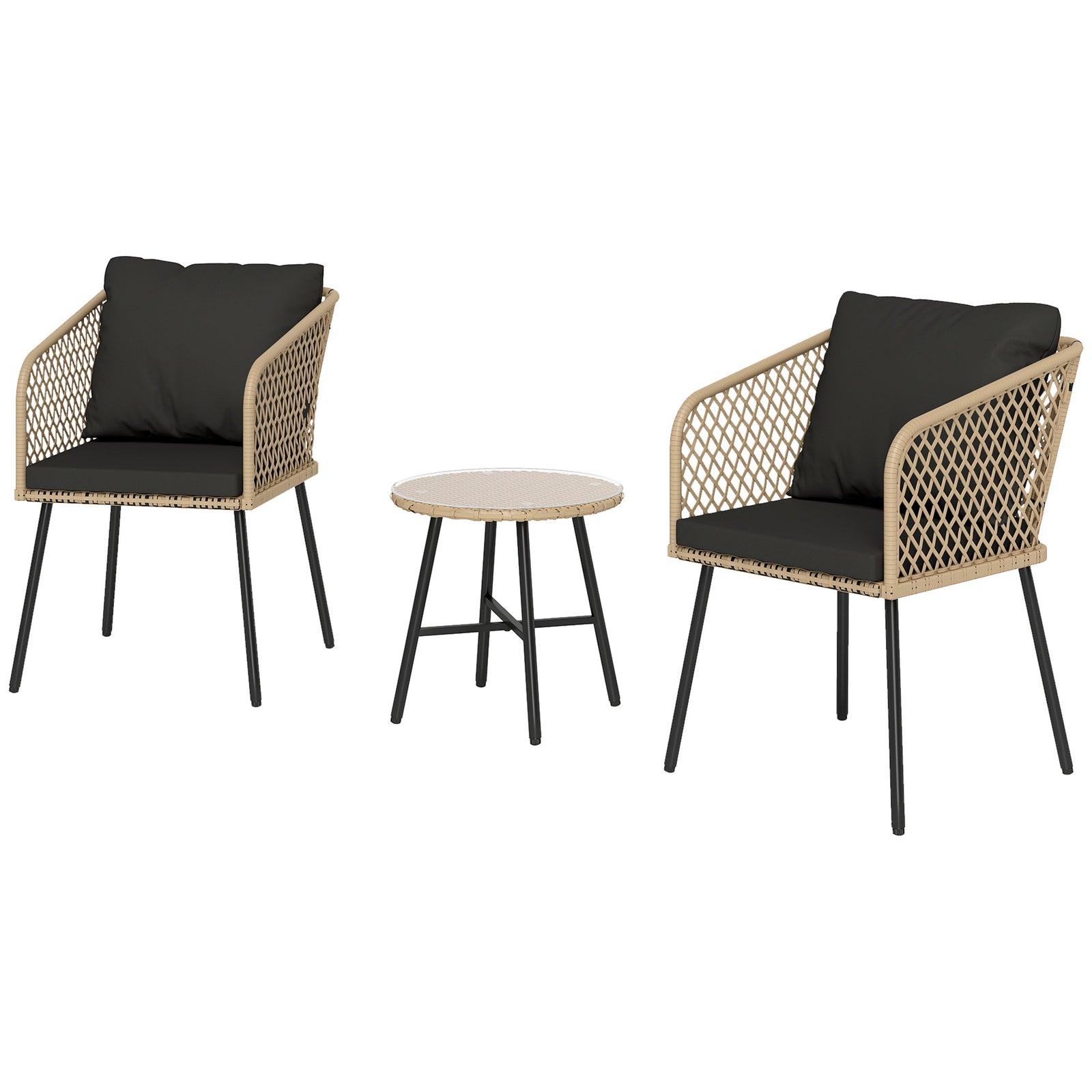 3 Piece Rattan Bistro Set, Patio Conversation Set | Natural