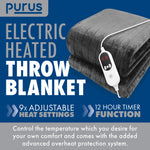 Deluxe Electric Throw Heated Double Over Blanket Soft Fleece 9 Heat & 12 Timer Settings | L | Grey