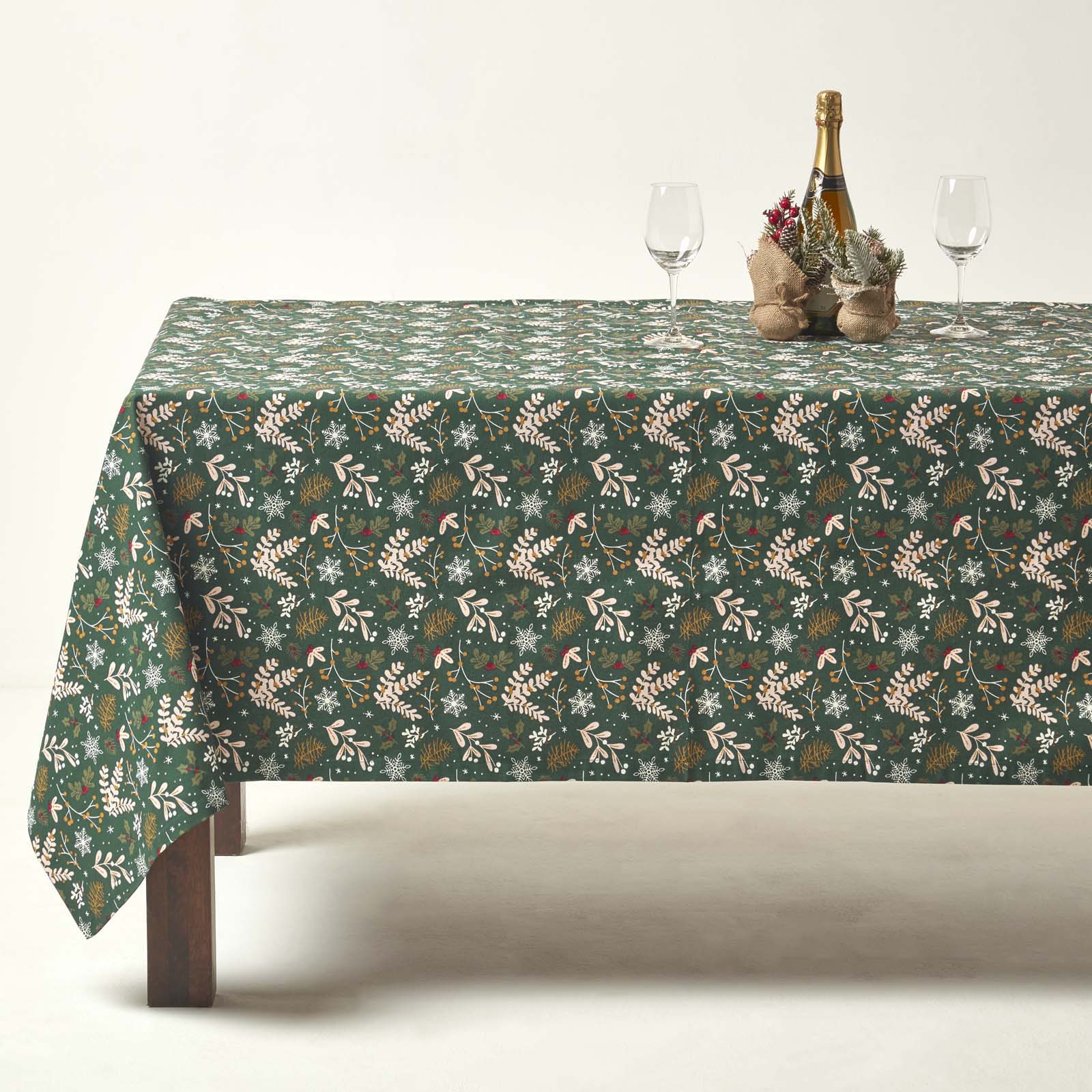 Festive Forest 100% Cotton Round Green Christmas Tablecloth 178 Cm