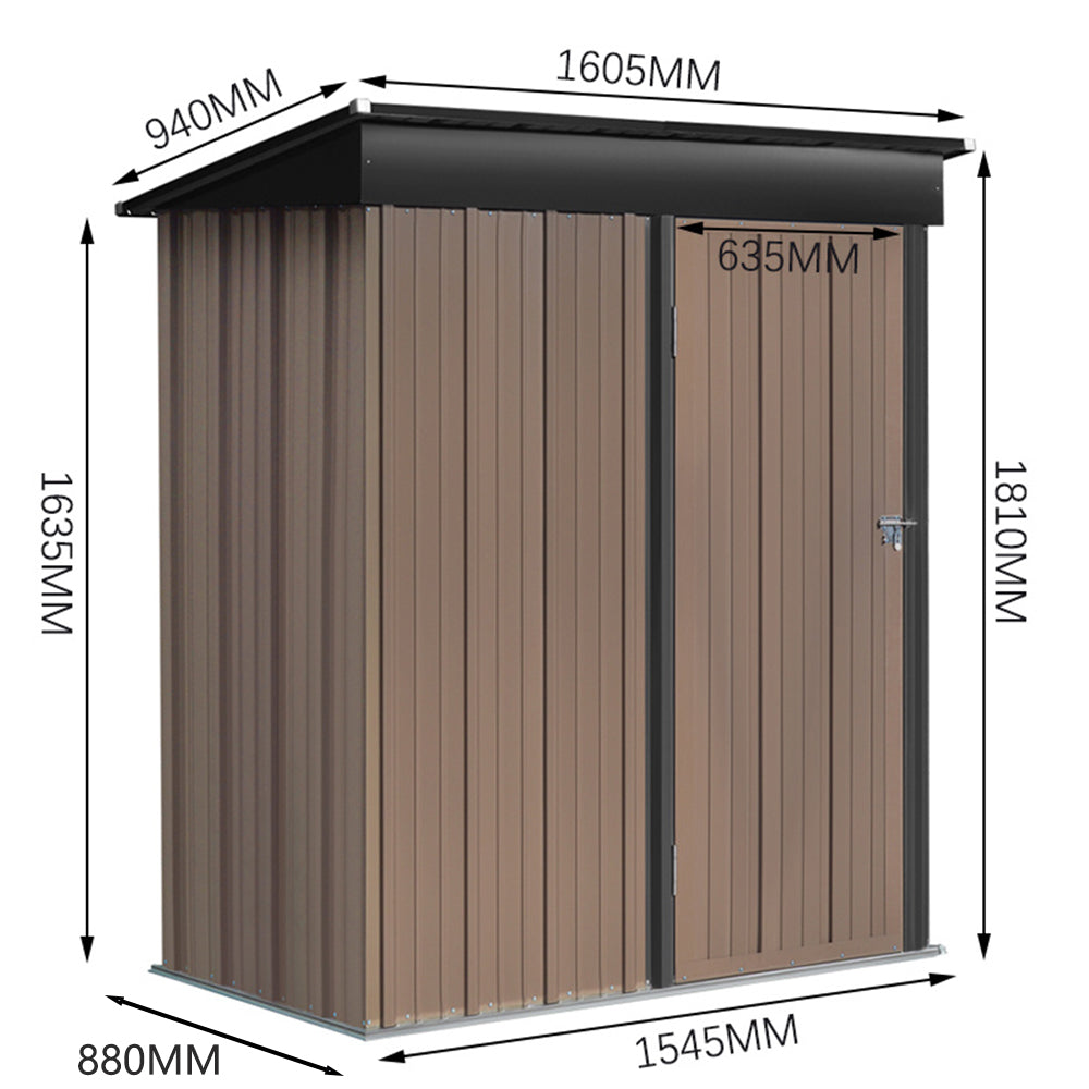 Metal Garden Shed 3x5ft Outdoor Storage Yard Tool Shed Tool Box Lockable | Small | Brown