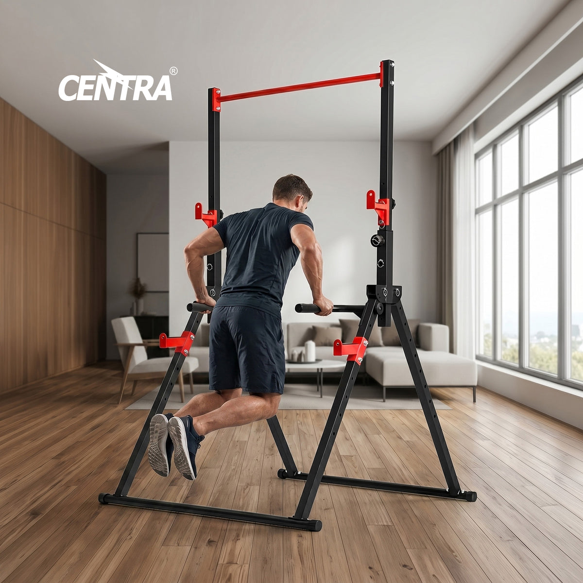 Centra Pull Up Bar,pull Up Station,dip Bars Free Standing,220kg,black Red