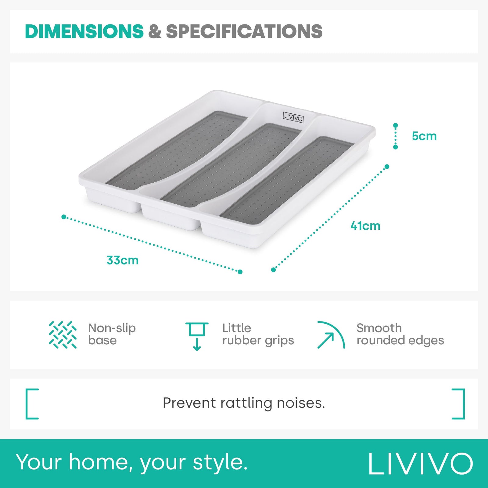 Non-slip White Utensil Tray