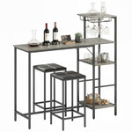 3pcs Breakfast Bar Table And Stools Set 4-tier Shelving | Grey
