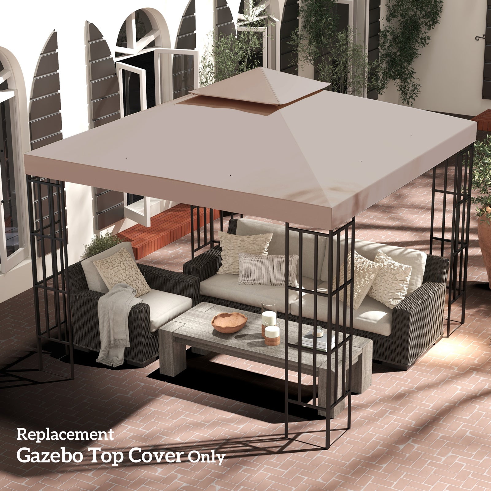 3x3m Gazebo Top Cover Double Tier Canopy Replacement | Beige