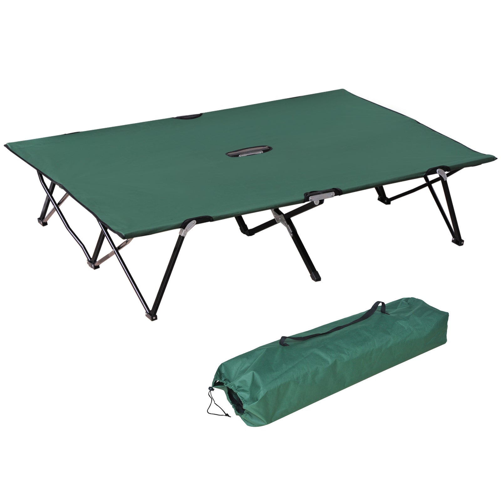 Double Camping Folding Cot Outdoor Portable Sleeping Bed | Green