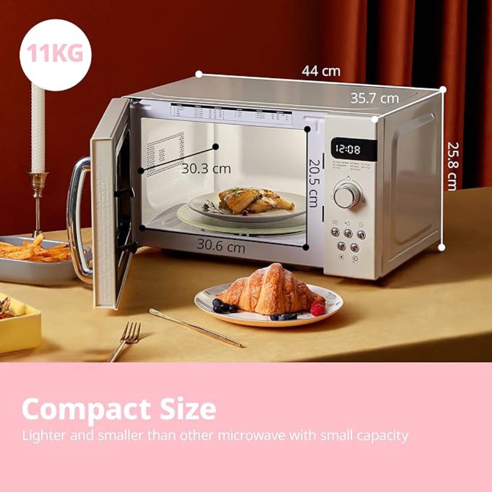 800w 20l Retro Microwave Oven With Led Display | Cream