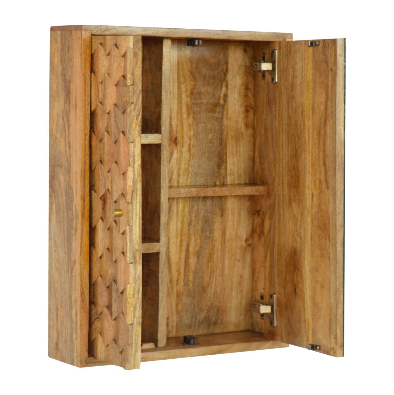 Solid Mango Wood Pineapple Carved Mirror Cabinet