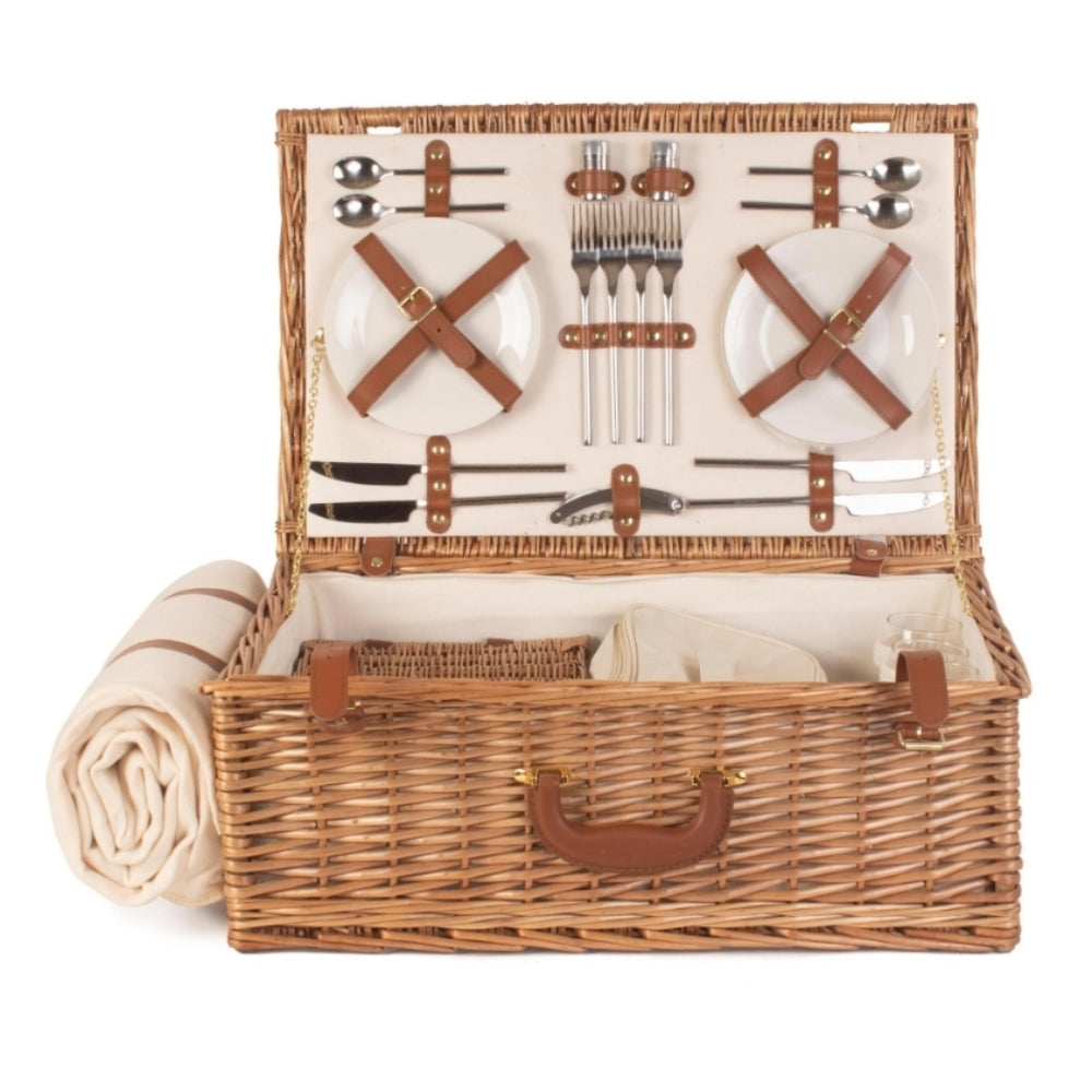 Wicker Deluxe Fully Fitted Traditional Picnic Basket | 4-Person | White
