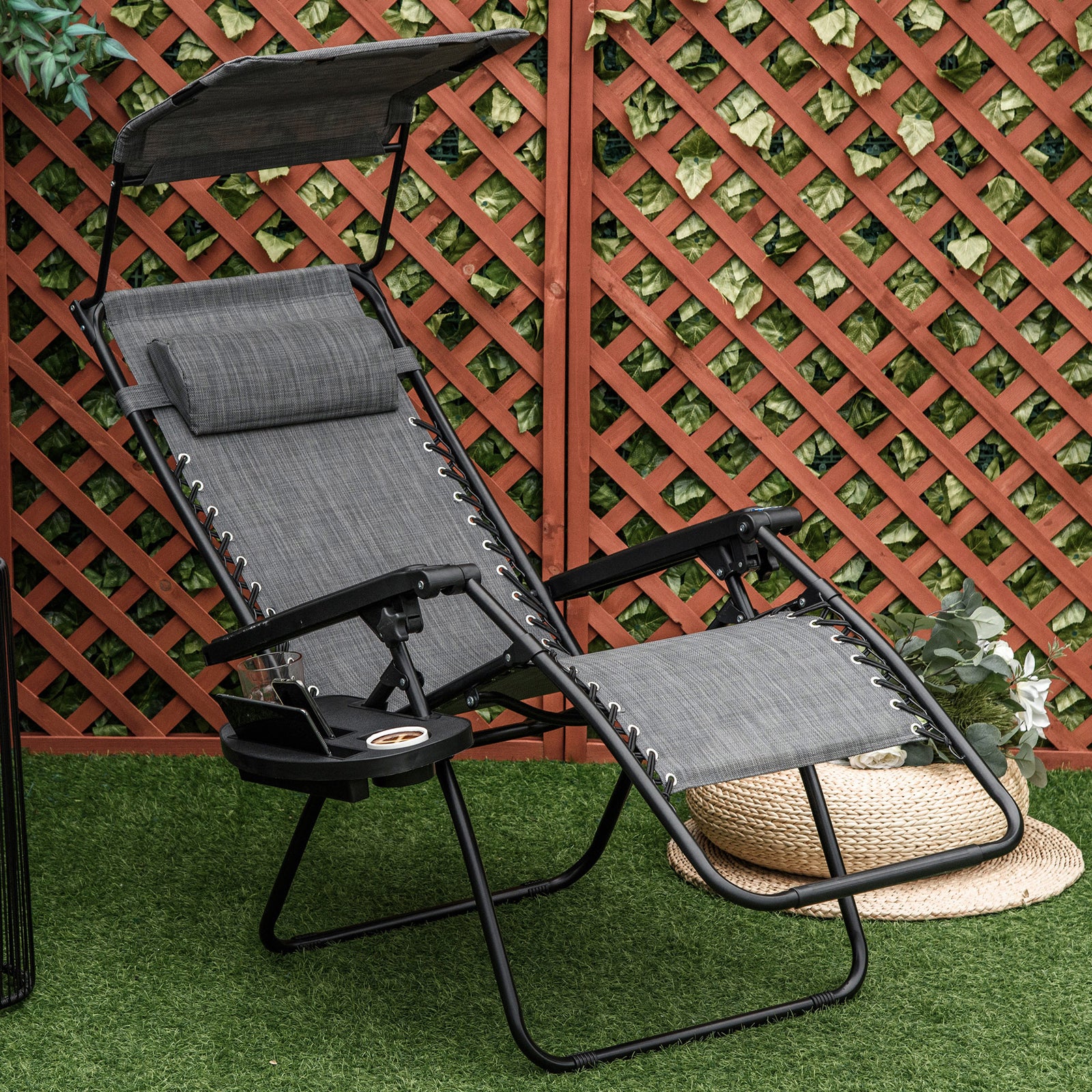 Zero Gravity Chair Adjustable Patio Lounge W/ Cup Holder | Light Slate Gray