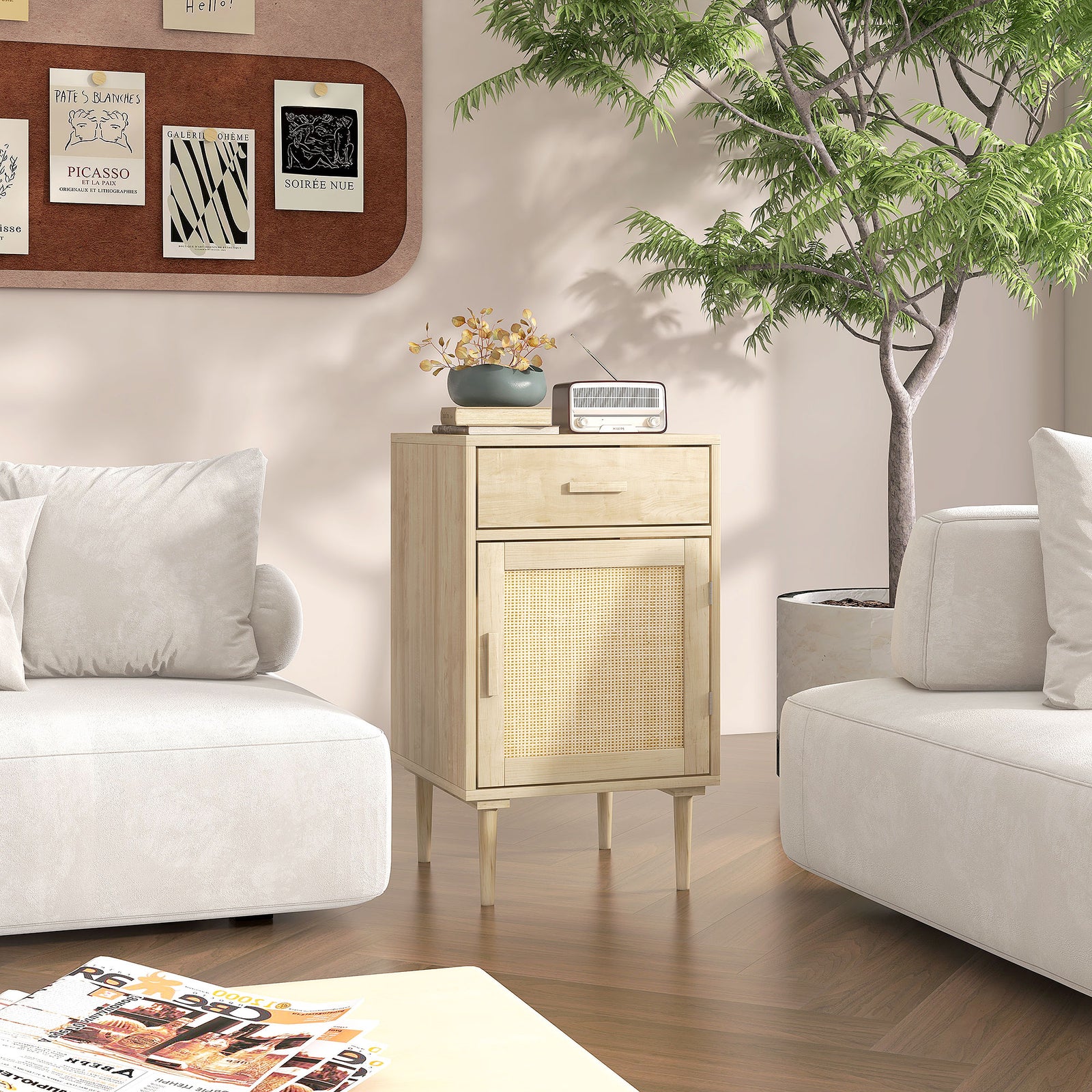 Set Of 1/2 Bedside Table With Rattan Drawer Adjustable | Set of 1 | Natura