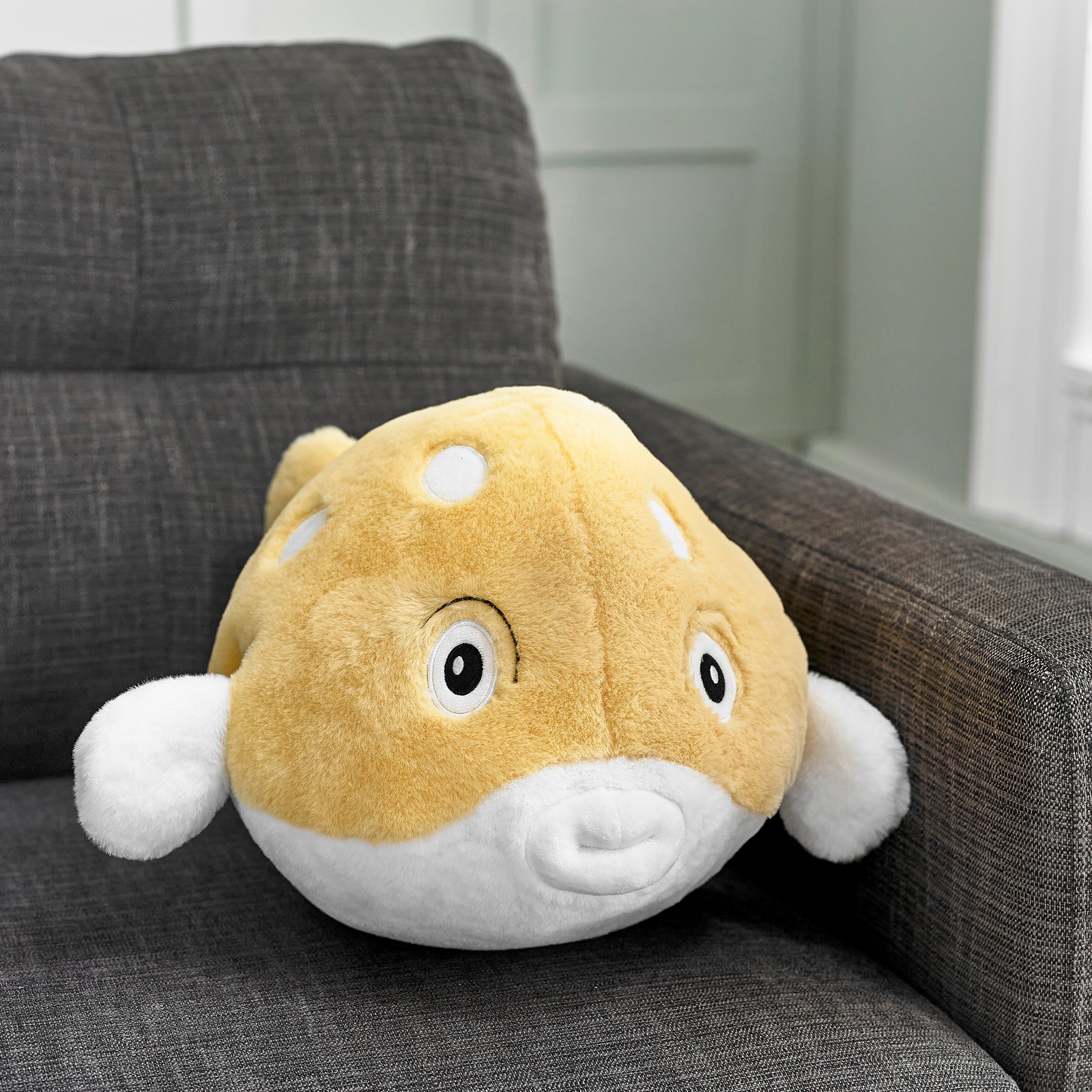 Soft Giant Handwarmer Cozy Plush Puffa Fish | 30cm x 30cm | Yellow