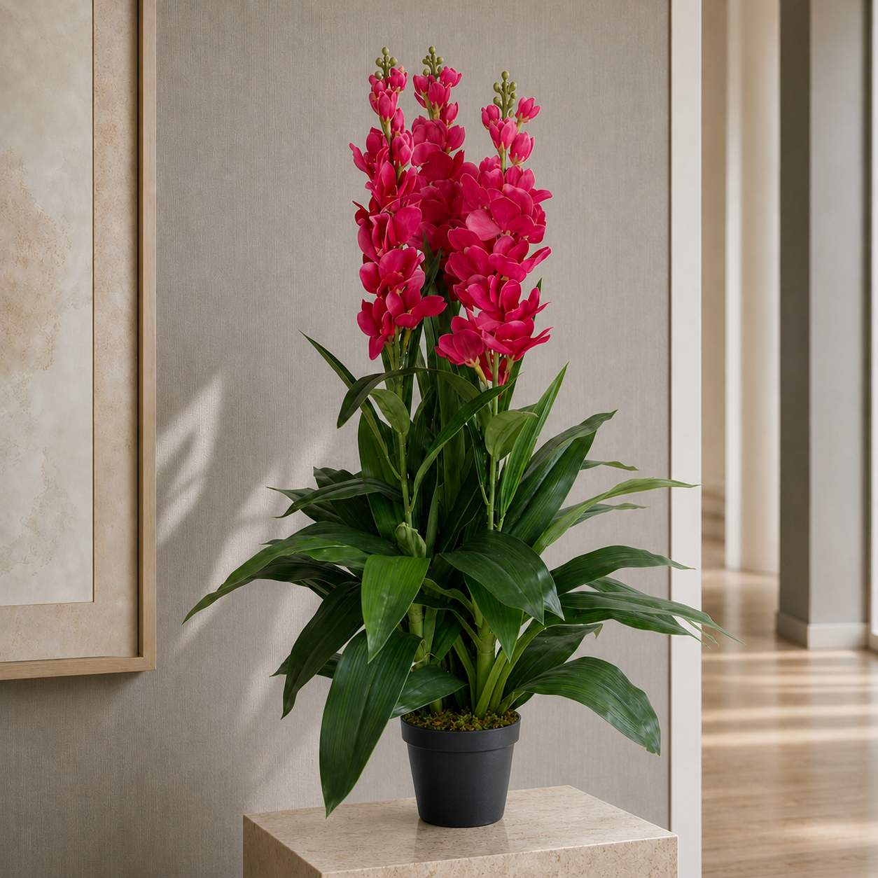 100cm Artificial Cymbidium Orchid Plant Extra Large Dark Pink Flowers