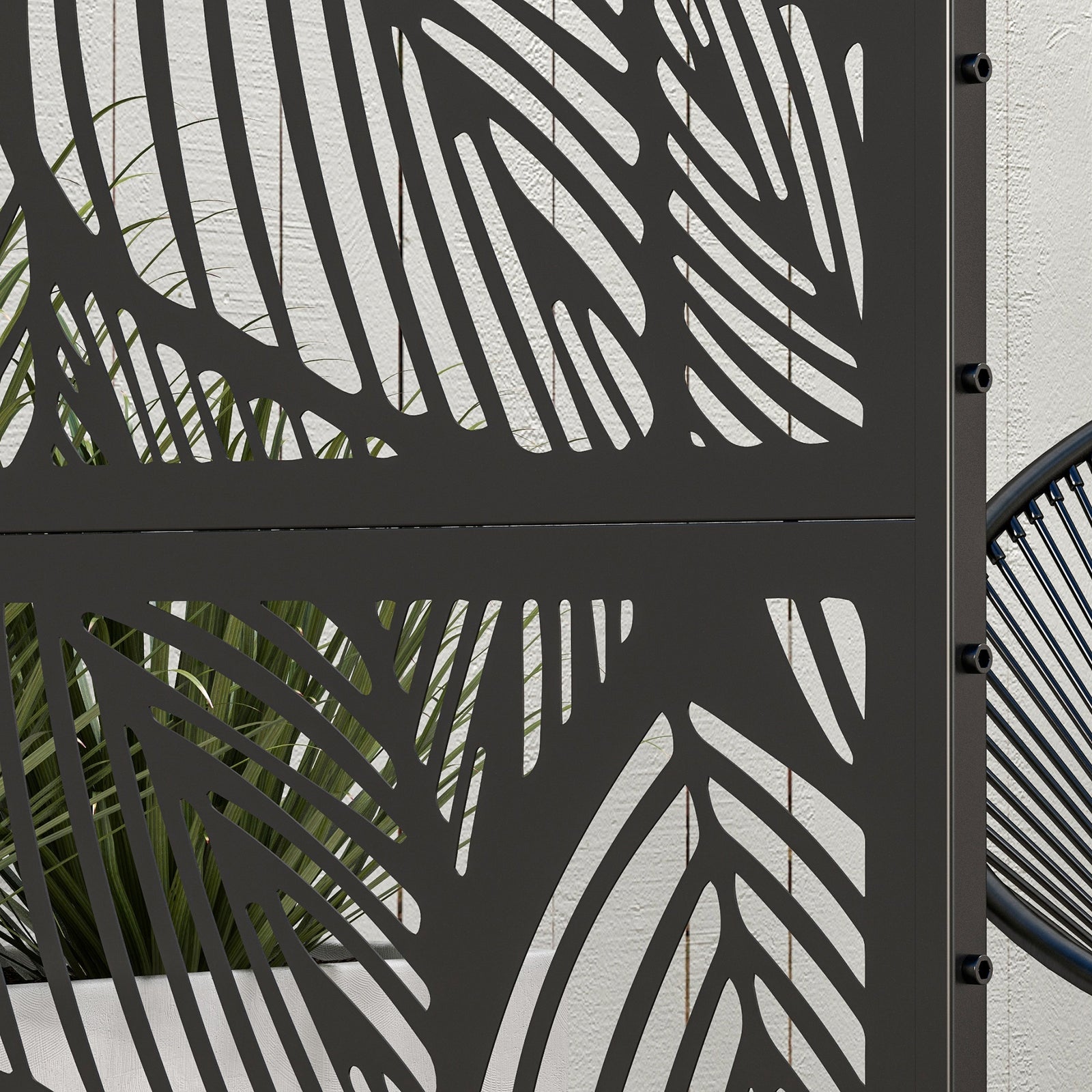 6.5ft Metal Privacy Screen W/ Stand, Leaf Style