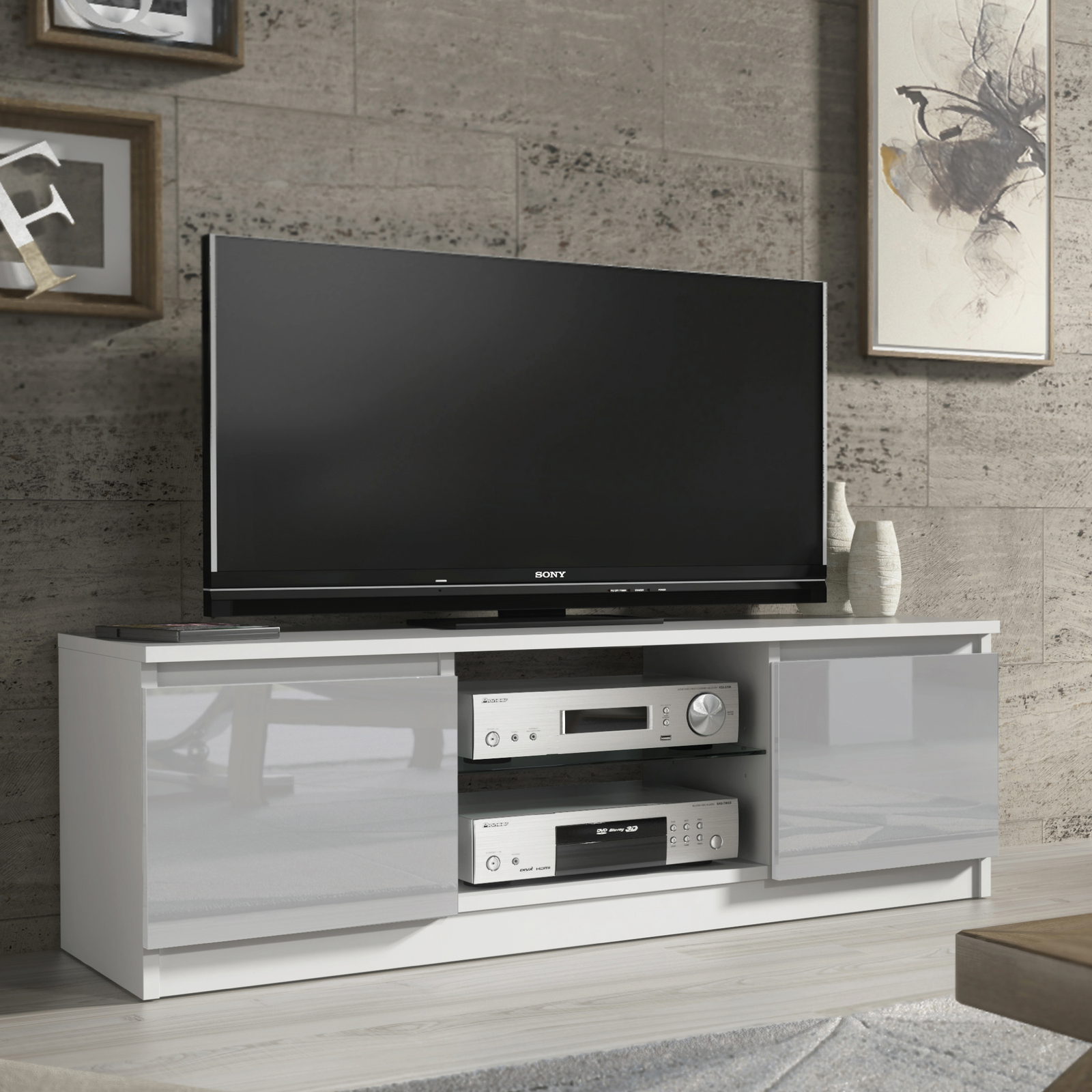 Aura Tv Unit 120cm With Led Lights | Large-Medium | Grey