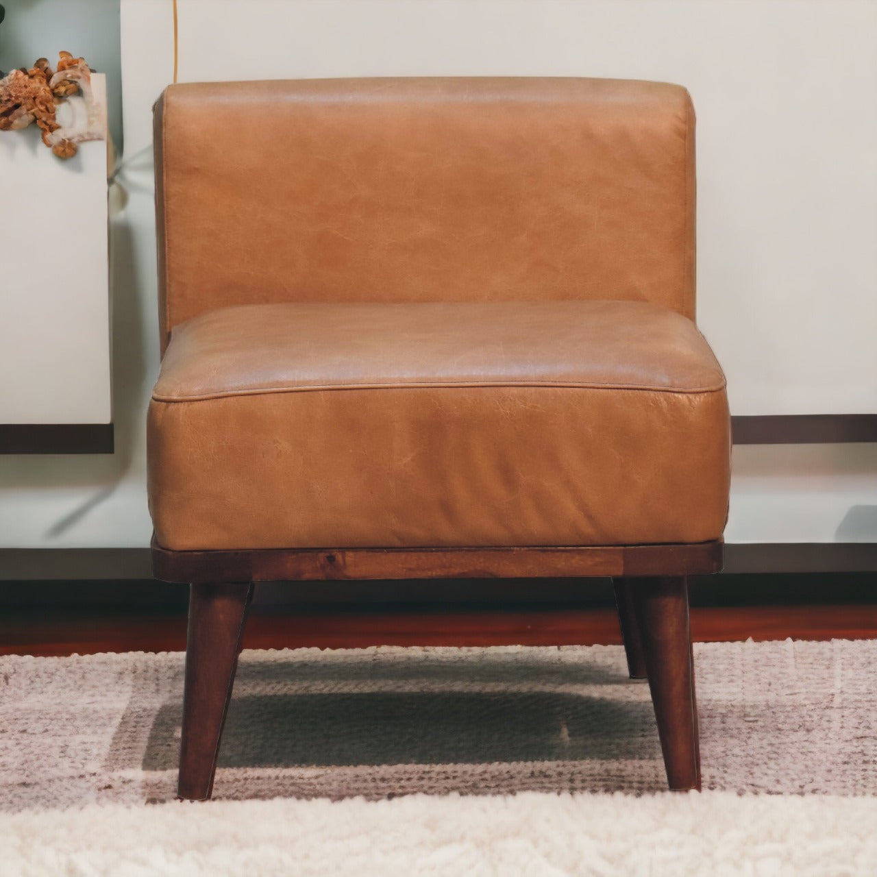 Solid Mango Wood Tan Buffalo Backrest Footstool