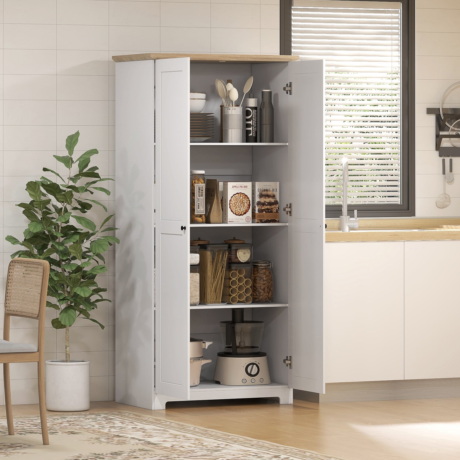 172cm Wooden Storage Cabinet, 2 Doors, 4 Shelves