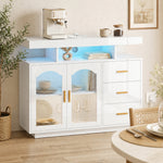 High Gloss Sideboard With Led Lights, Power Outlets, Drawers | White