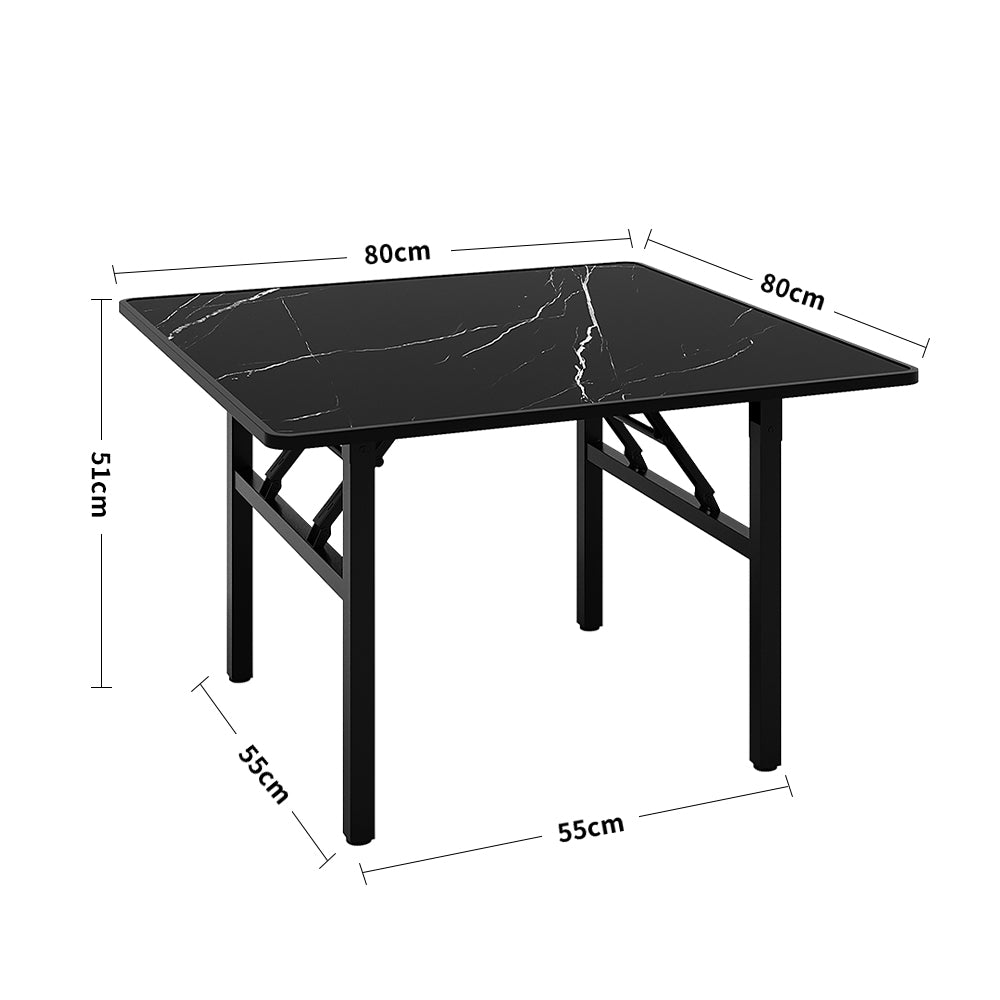 80*80*50cm Square Folding Coffee Table With Marble Effect Top | 80cm x 80cm | Black