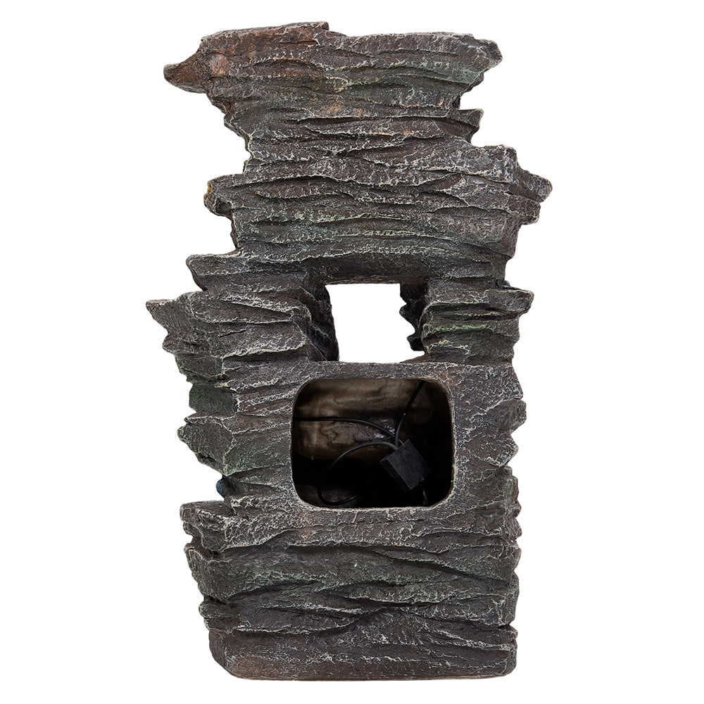 Solar-powered Outdoor Water Fountain With Led Lights, Tiered Faux Stone Garden Décor